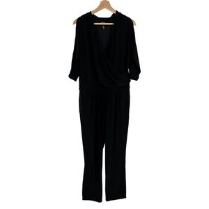 White House Black Market Draped Jersey V-Neck Black Jumpsuit